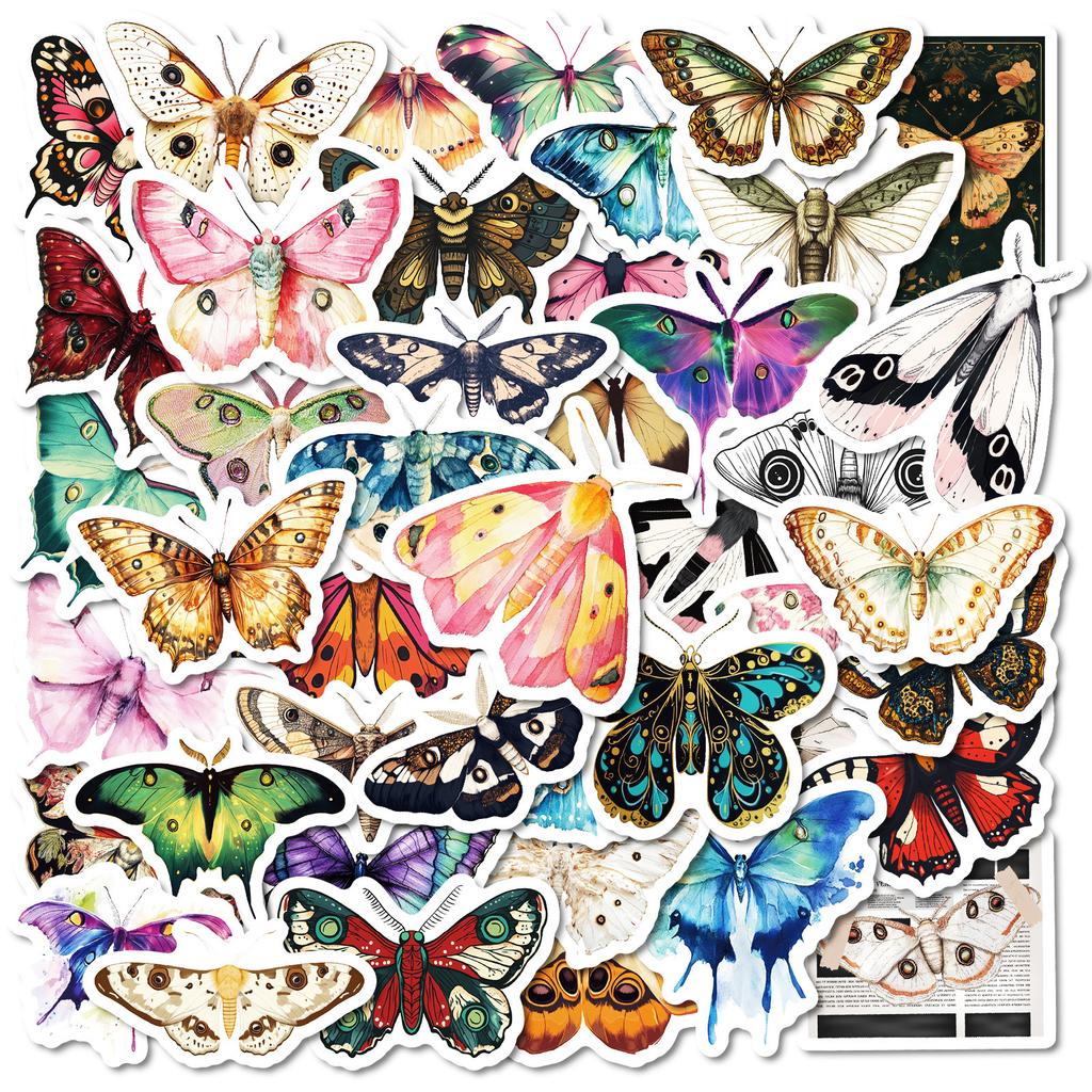 50Pcs Vintage Realistic Butterfly Moth Stickers - Creative Waterproof Decals for Phone Case & Notebook Decor