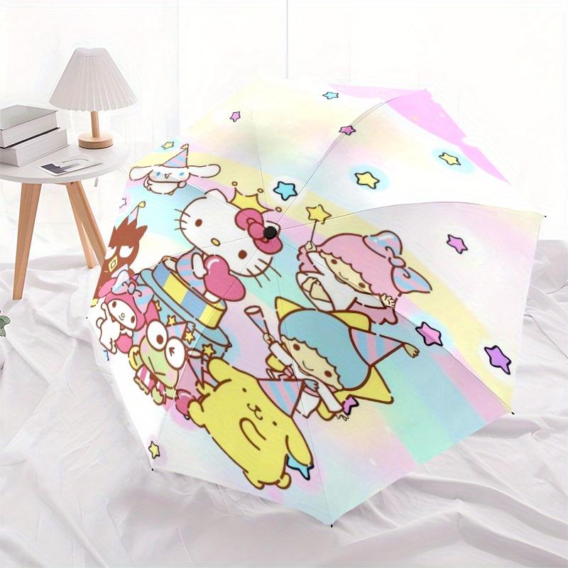 Star Sanrio Hello Kitty Little Twin Stars Automatic 3-Fold Cartoon Umbrella Design, Cute Cartoon Pattern, Portable Outdoor Umbrella, Perfect, Holiday
