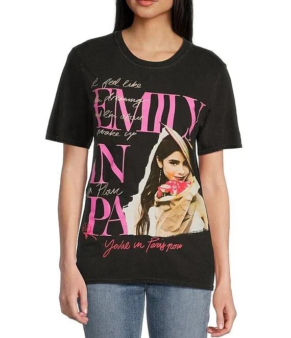 

Emily In Paris Juniors Pigment Wash Graphic Black Shirt New M, L, XL 4XL