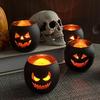 Halloween Table Decor Set of 6, Jack O Lanterns Black Glass Votive Tealight Candle Holders, Halloween Decorations Indoor Party Mantel Coffe Table