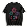 2026 New Year Firework Print Casual Top Party Vibe Loose T-Shirt Pure Cotton T-shirt