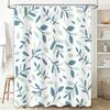 Modern Bathroom Shower Curtain Set Blue Leaves Print, Waterproof Fabric with Hook Rings Decorative Window Hanging Liner for Home