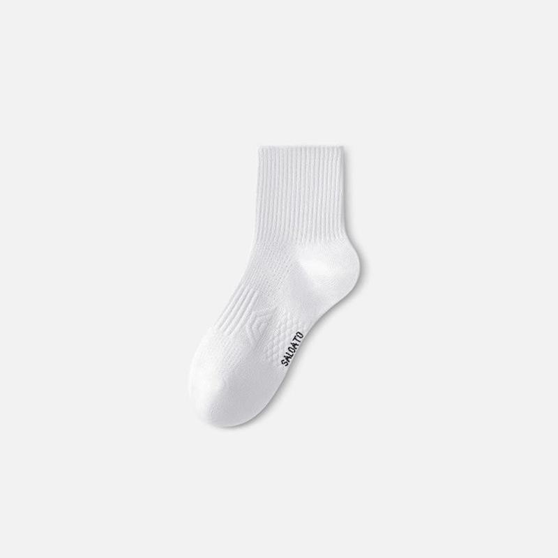 White Socks, Men's, Summer, Pure Cotton, Thin, Short Socks, Sweat Absorbing and Breathable, Sports Running, Teenagers, Basketball Mid Tube Socks