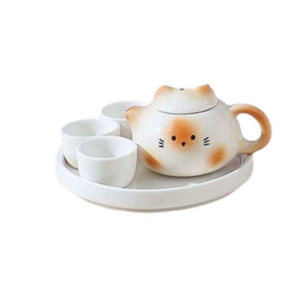 Chinese Style Milk Tea Lid Accessories Exquisite Ceramic Cat Ear Pot  Hotel