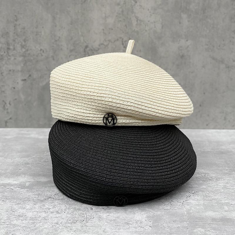 Luxury Straw Beret Summer Cap Sun Cap French Style Flat Women Hat Artist Crochet Beret