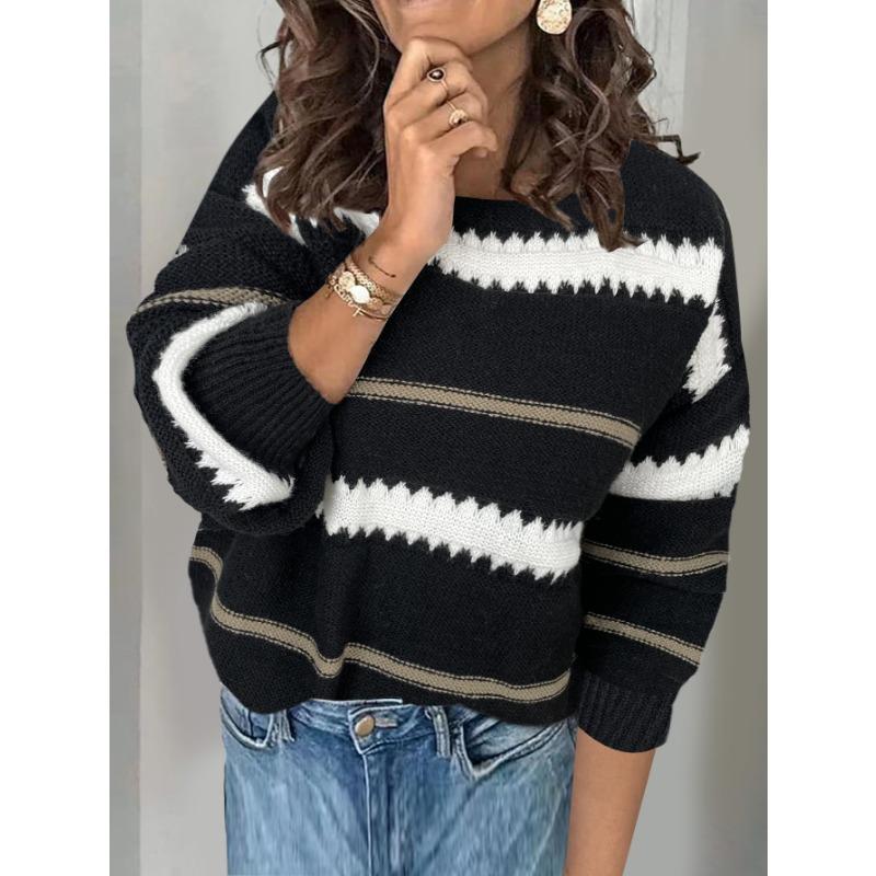 Autumn Movement Women's Metallic Striped Knitwear Pullover Commuter Loose Sweater
