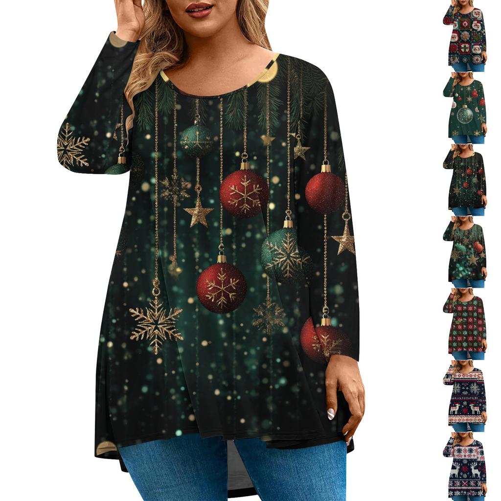 Women's Fashionable Casual Long Sleeved Plus Size  Print Top Plus Size Floral Print Top