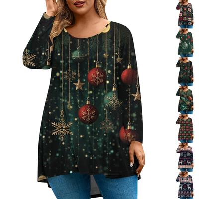 Women's Fashionable Casual Long Sleeved Plus Size  Print Top Plus Size Floral Print Top
