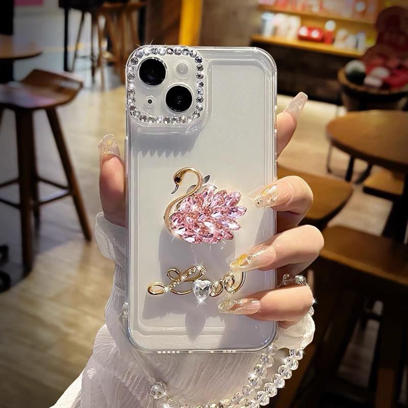 

Rhinestone Swan High-end Transparent Mobile Phone Case for IPhone17promax Female New Model for Apple 16 Protective Case For iPhone 17Promax