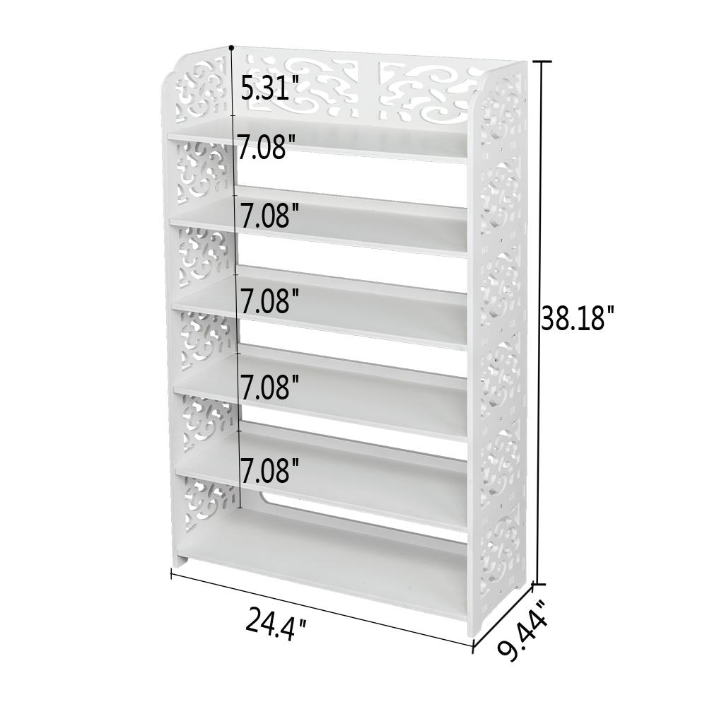Wood-plastic Board Six Tiers Carved Shoe Rack White B Living Room Furniture