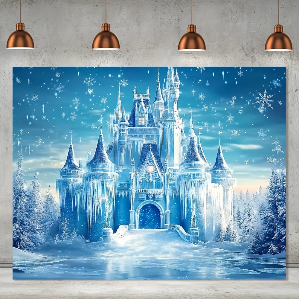 1 pièce Décoration Château de Glace Bleu Pays des Merveilles Hivernal Toile de Fond Hivernale Pour Studio Photo Photobooth Fête