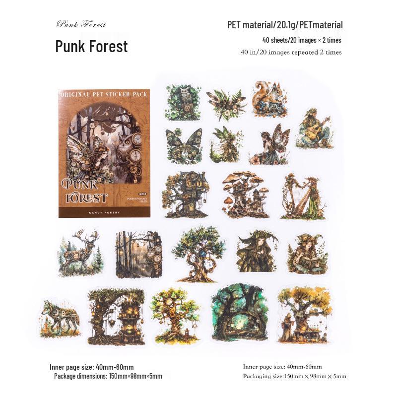 Forest Fantasy Stickers: Retro Scenery for DIY Journals and Collages
