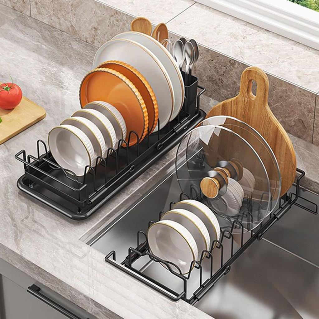 Dish Drying Rack Retractable Sink Drain Rack Adjustable Non-Slip Drainer Organizer for Apartment RV Counter Kitchen Pot Pan Baby