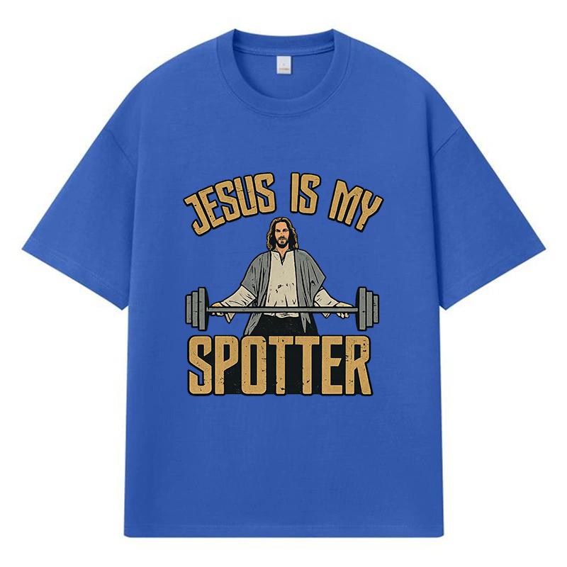 2026 Jesus Is My Spotter Printed Graphic Y2k Harajuku Streetwear 100% Cotton T Shirt Casual Oversized Summer Men T-shirt