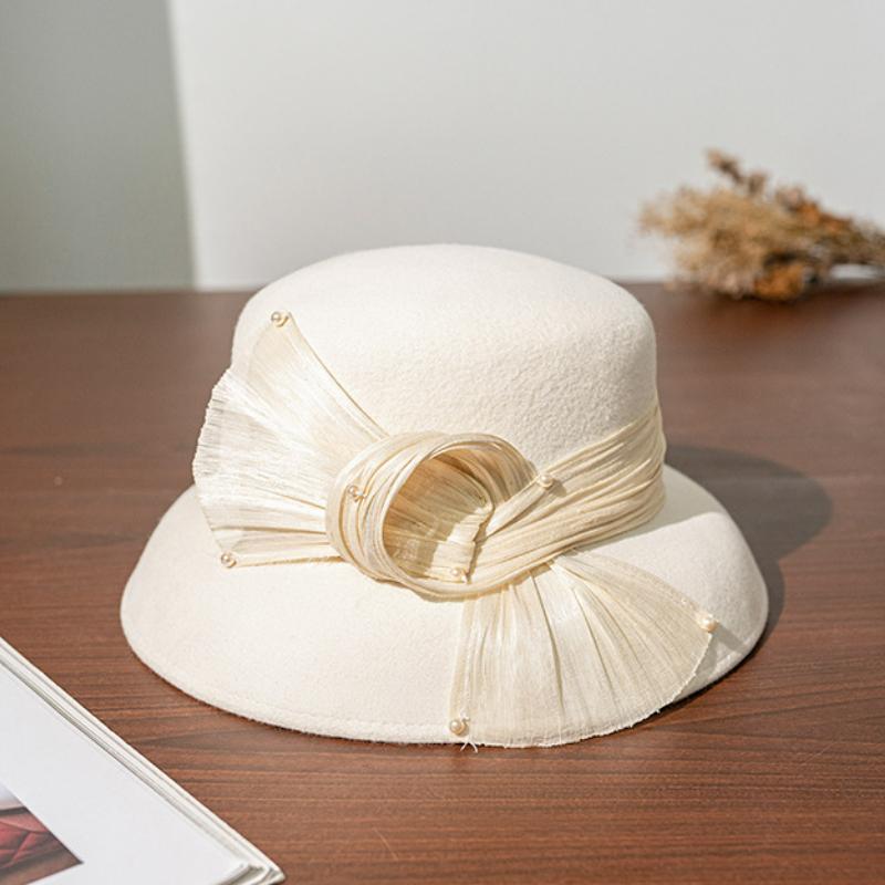 2025 Nuovi Cappelli Formali Invernali Puro 100% Feltro di Lana Cappello Fedora Rosso Vino Madreperla Lana Regalo Dama Grado Superiore Banchetto Nuziale