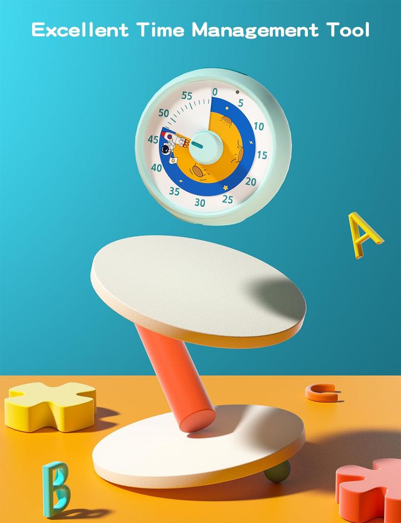 Minuterie Enfants Minuterie Visuelle Enfants 60min - Compte à Rebours Coloré - Gestion Temps école, Devoirs, Cuisine - Jaune Timer Enfant école