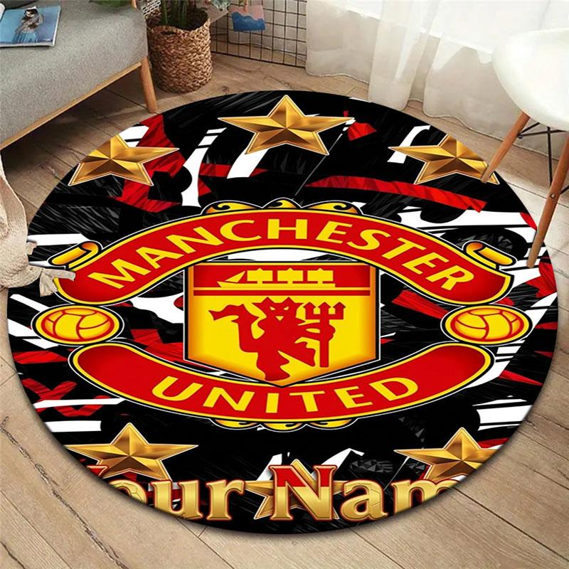 Manchester United F Custom Name Round Area Rug,Carpet Rug for Living Room Bedroom Sofa Playroom Decor,Non-slip Floor Mat