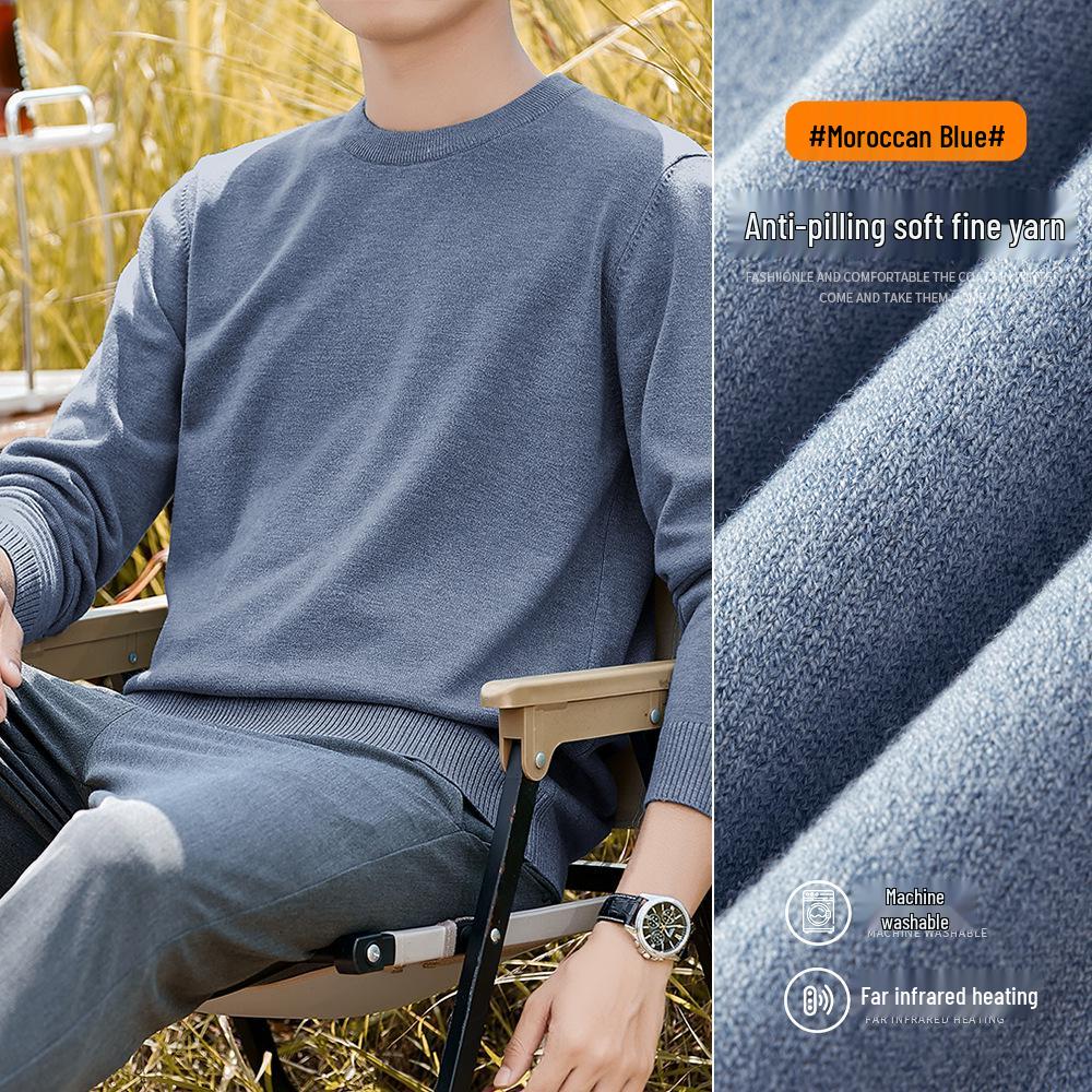 CamatKilly Men s Luxurious Plus Velvet Thickened Knitwear - Warm Winter Round Neck Solid Color Long Sleeve Inner Layer 3XL