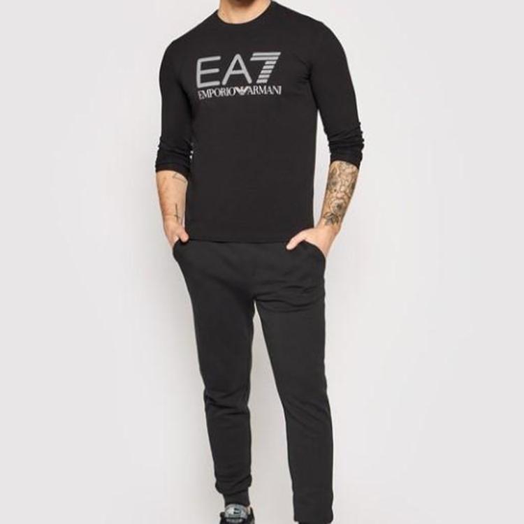 Emporio Armani EA7 FW21 Letter Round Neck Long Sleeve T-Shirt Men Tops Black 3KPT64-PJ03Z-1200