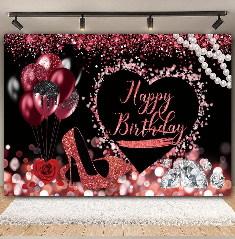 Happy Anniversary Backdrop Gold Balloon Glitter Love Heart Flower Birthday Party Bridal Shower Wedding Photography Background
