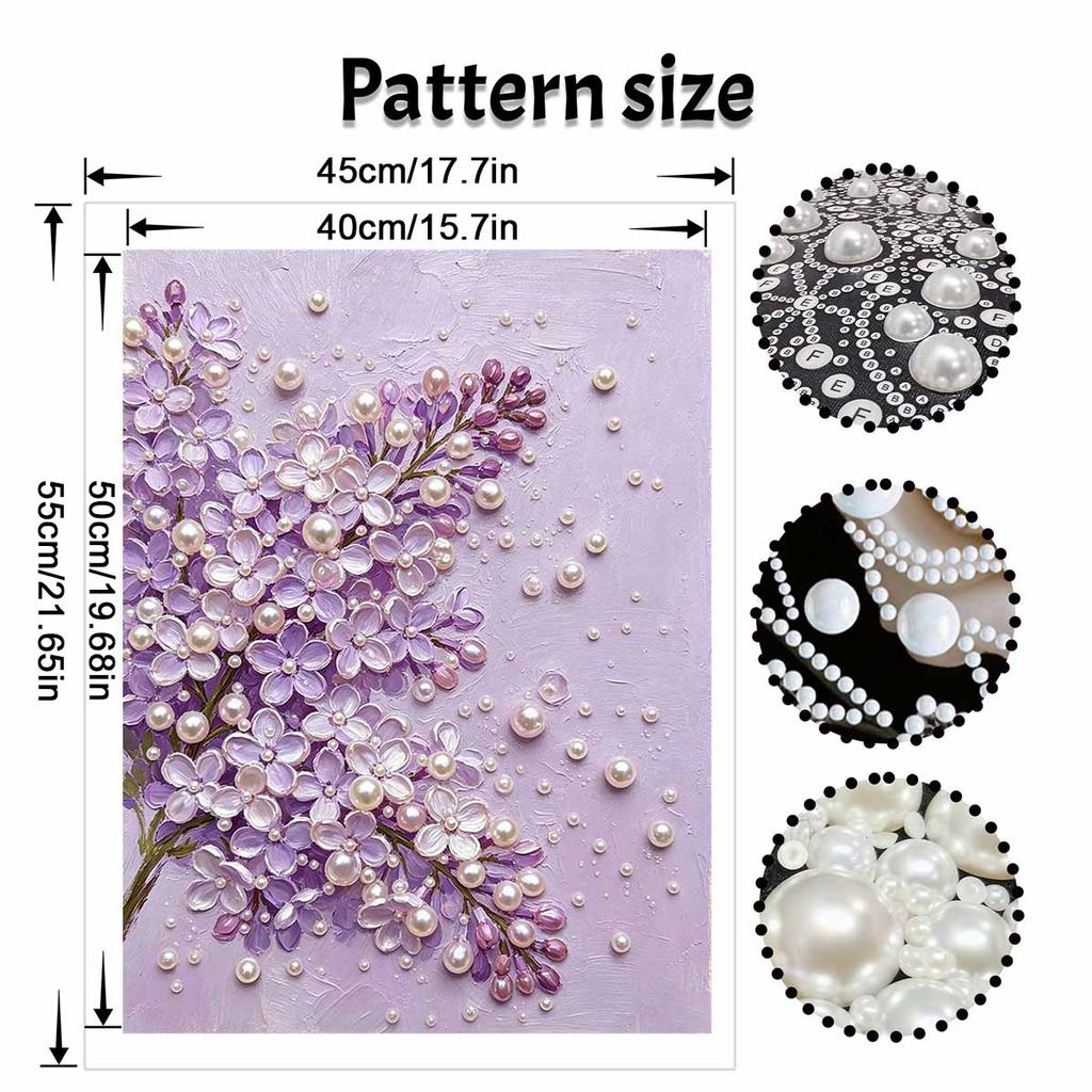 Handmade Framed Pearl Bead Painting Kit Elegant Purple Lilac Flower 3D Shiny Canvas Art Ready to Display Home Decor Modern Gift Idea