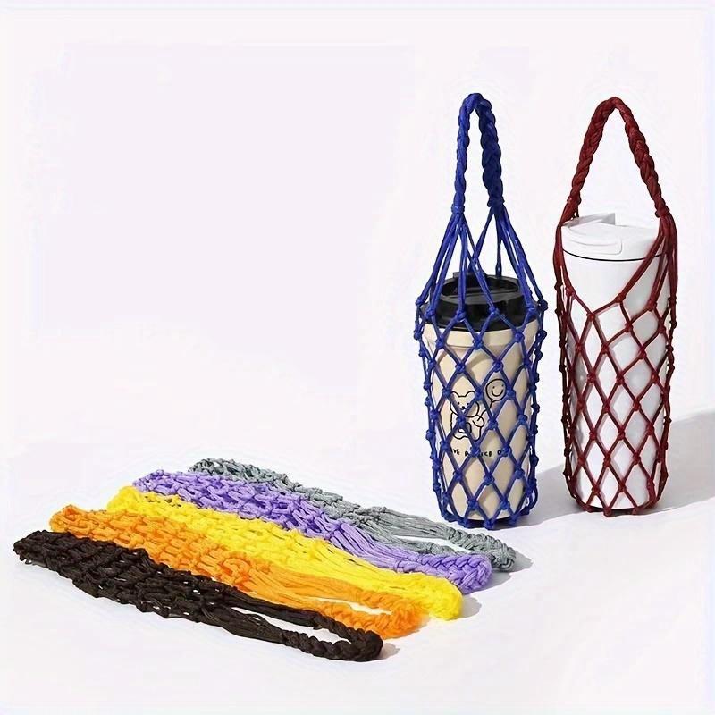 2Pcs Hand-Woven Net Bag, Water Cup, Drink Coffee Portable Bag, Reusable, Hand-Held Water Kettle Bag, Drink Bag, Decorative Net Bag