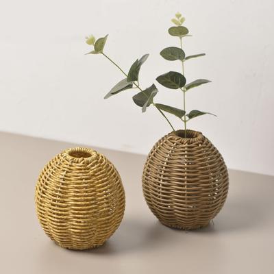 Woven Faux Rattan Vase Handmade Indoor Decorative Vase for Dried Artificial Flowers Rustic Farmhouse Boho Wicker Vase Basket for Table Centerpiece