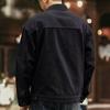 Classic Vintage Denim Jacket for Men, Autumn and Winter Heavyweight Washed Turtleneck Jacket, Trendy and Cool French Workwear