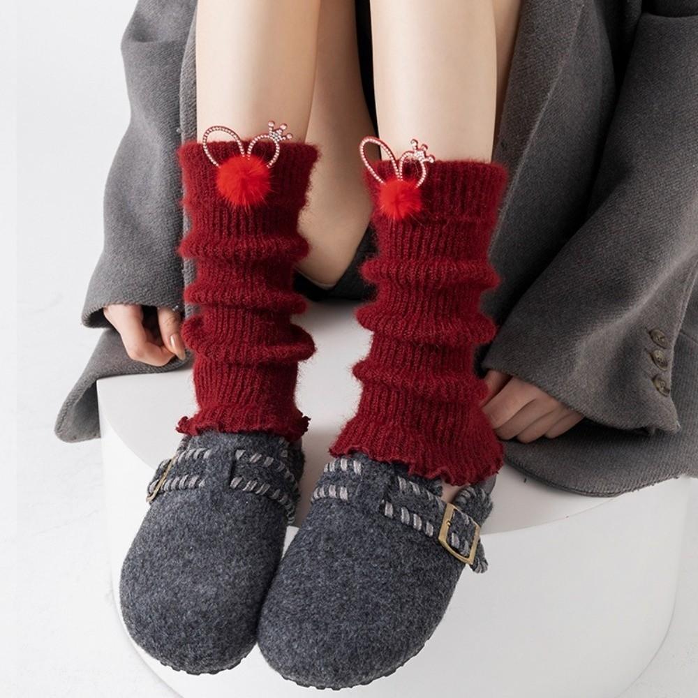 Red Color Leg Warmers Thickened Middle Tube Socks New Hosiery Gift