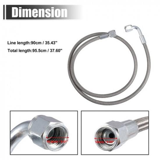 4AN Turbo Oil Feed Line 36" Turbo Feed Line Stainless Steel Braided 90 Degree