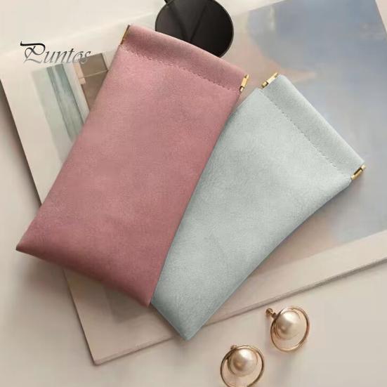 2 Pcs Sunglasses Pouch Soft Auto-Closing Stylish Case Faux Leather Anti-Scratch Lining Compact Glasses Bag Microfiber Screen Cleaning Bag