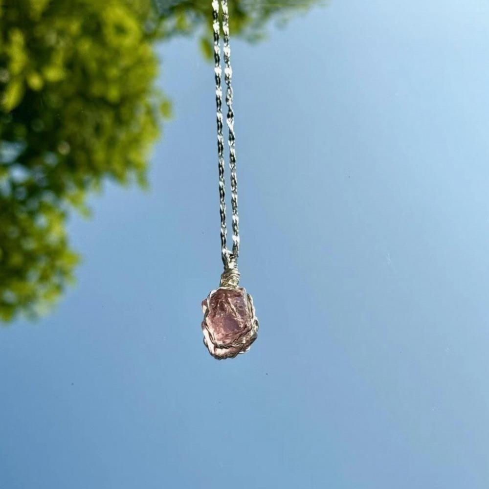

Цветной кулон из витального кристалла, ожерелье, цепочка-чокер из натурального камня неправильной формы, для женщин розовый