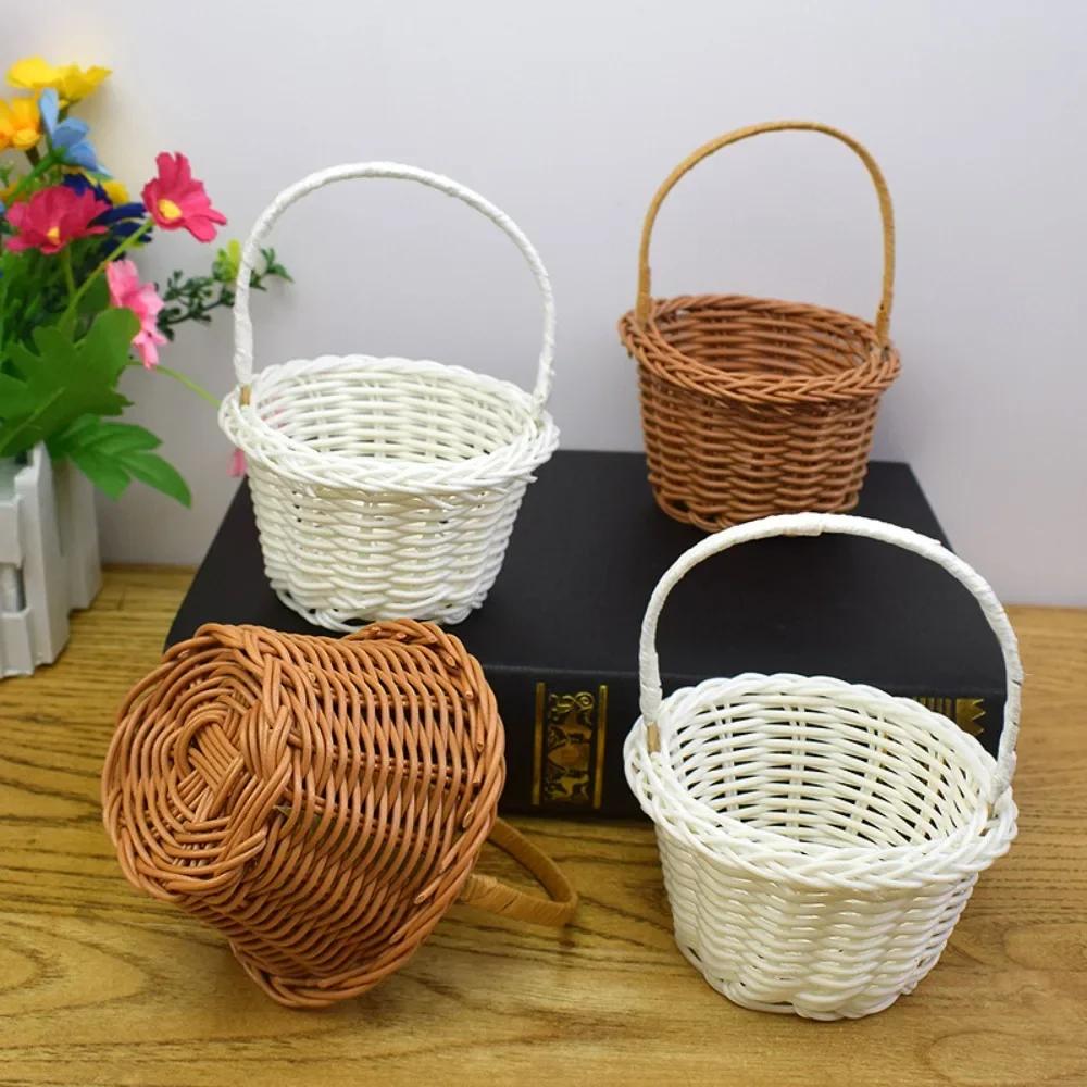 4PCS Creative Mini Rattan Woven Baskets Beautiful Hand Made Storage Basket, Wicker Flower Basket Shopping Storage Hamper Basket