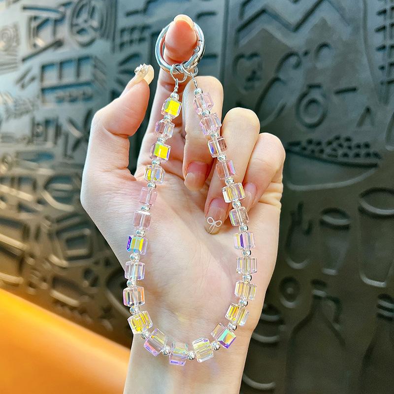 Flash Beaded Mobile Phone Chain Crystal Bow Key Bag Lanyard Pearl Mobile Phone Lanyard Small Gift