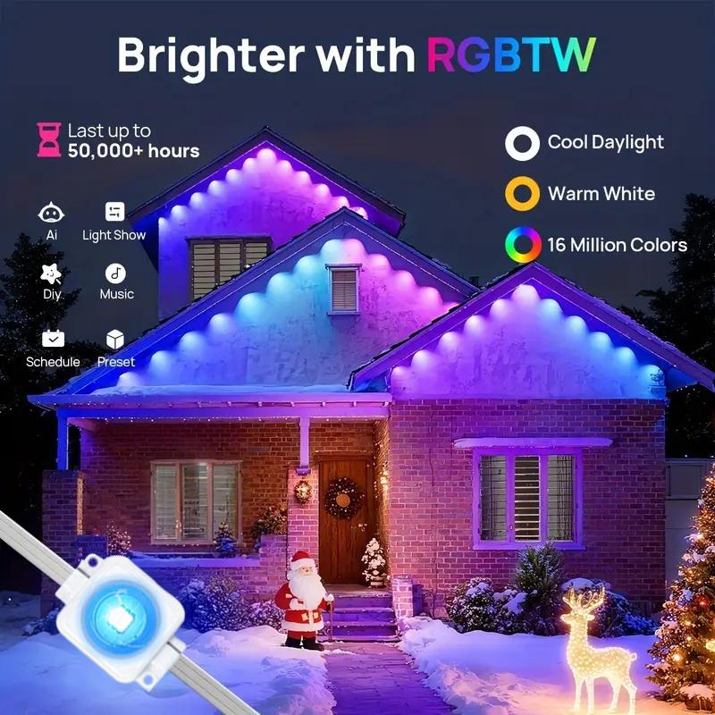 Smart Eaves Lights RGB Permanent Outdoor Lights LED String Lights with App/Remote Control for House Roof Holiday Decoration