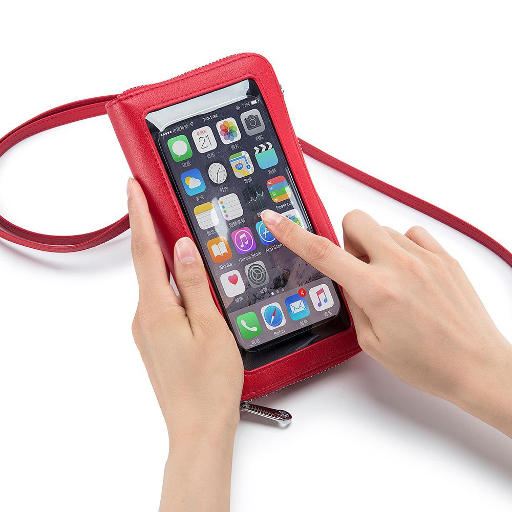 Wallet Women's Touch Screen Mobile Phone Bag Rhombus Sweet Shoulder Messenger Bag Multi-card Women's Zipper Clutch Bag