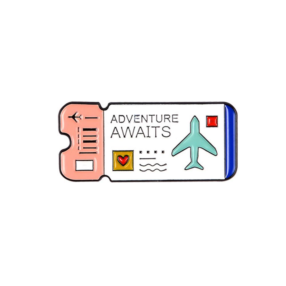 Air Tickets Enamel Pin Cartoon Explore Adventure Awaits Brooch Badge For Lapel Shirt Bag Jewelry Gift For Friends