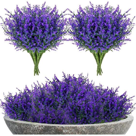 Искусственные цветы лаванды - 10 шт. Искусственные цветы для улицы Искусственные растения лаванды Пластик, устойчивый к УФ-излучению Фиолетовый искусственный цветок для улицы и помещений 10