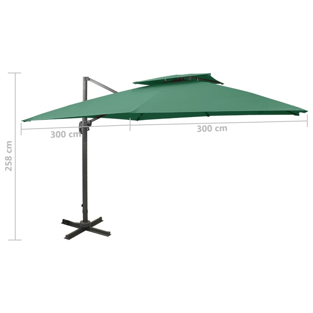 Cantilever Umbrella with Ventilation 300 X 300 Cm Green