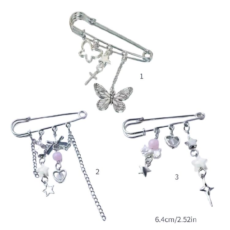 Elegant Brooch with Star Heart Bowknot Butterfly Chain Accent Stylish Badge Pin