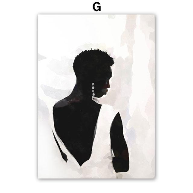 Beautiful Black Girl Wall Art Flowers Door Watercolor Oil Painting Minimalist Nordic Poster Printing Wall Painting Living Room