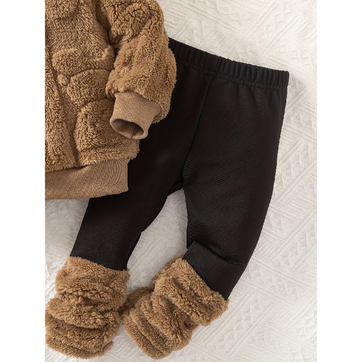 high quality[Girls' Bear Hoodie Set] Girls' Warm Plush Bear Hoodie & Pants Set | Casual Cute Two-Piece with Little Bears Pattern | Autumn Winter