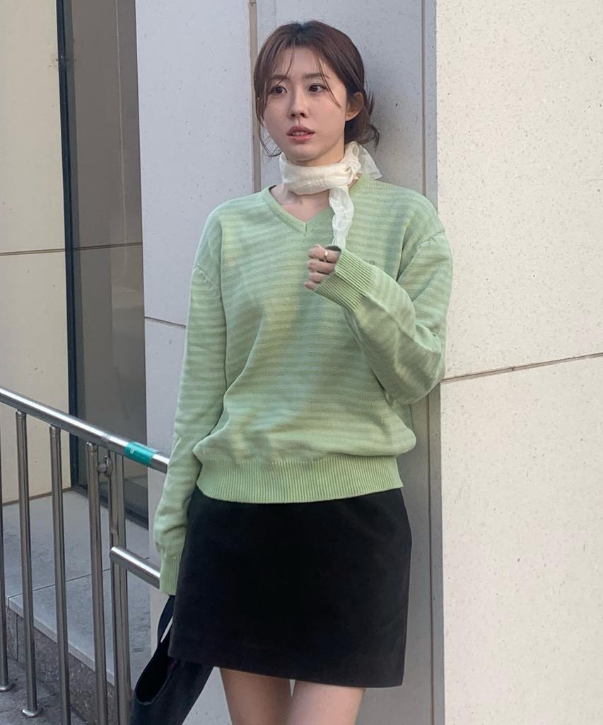 CGP (Women) Striped V-Neck Knit - Mint