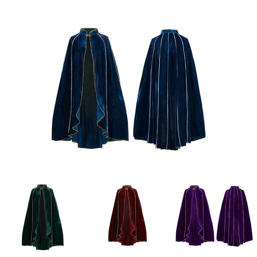 Mantello da costume di Halloween con finiture dorate per cosplay e giochi di ruolo fantasy