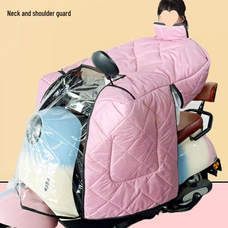 Thickened Cape-Style Electric Vehicle Windshield: Widened, Enlarged, Waterproof, Fleece-Lined for Warmth in Winter
