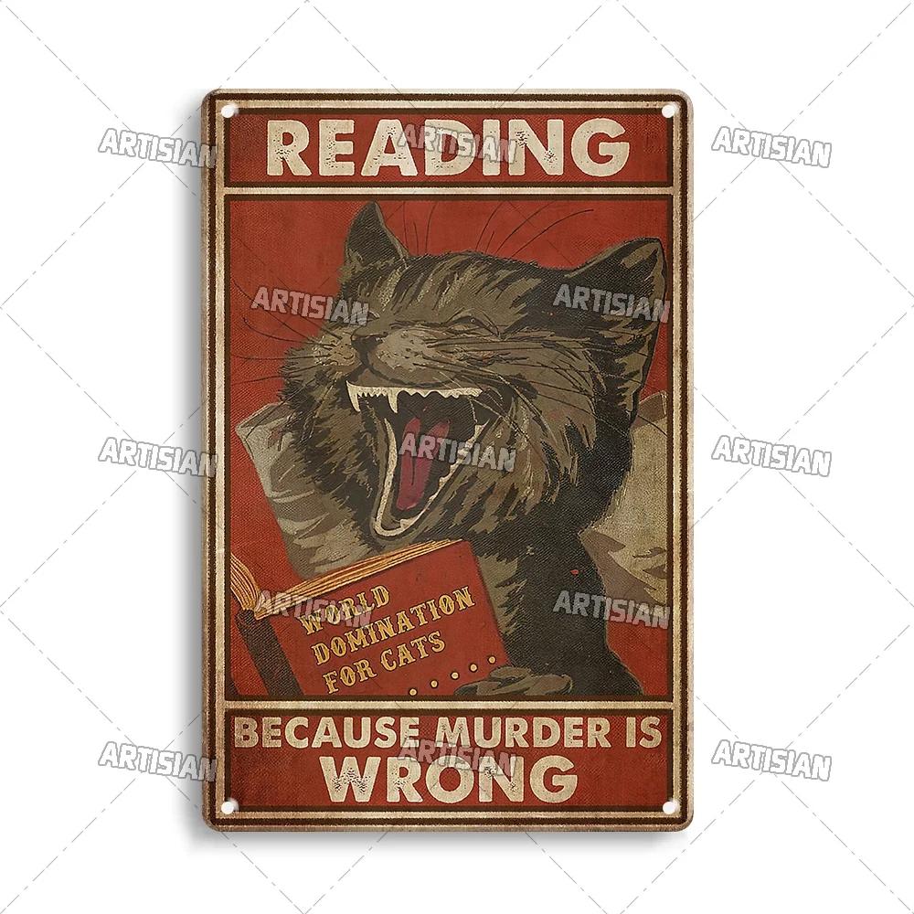 Artisian Animal Black Cat Retro Metal Poster Funny Pet Vintage Decorative Tin Plaque Garage Bar Pub Club Man Cave Wall Decor