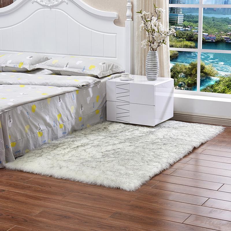 Modern Faux Fur Long Pile Carpet for Bedroom & Living Room - Machine Washable Solid Color Floor Mat