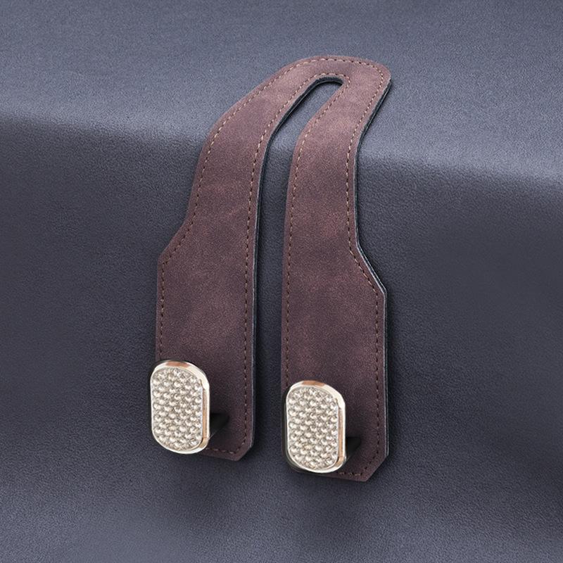 Suede Leather & Diamond Car Headrest Hook for Rear Seat Storage