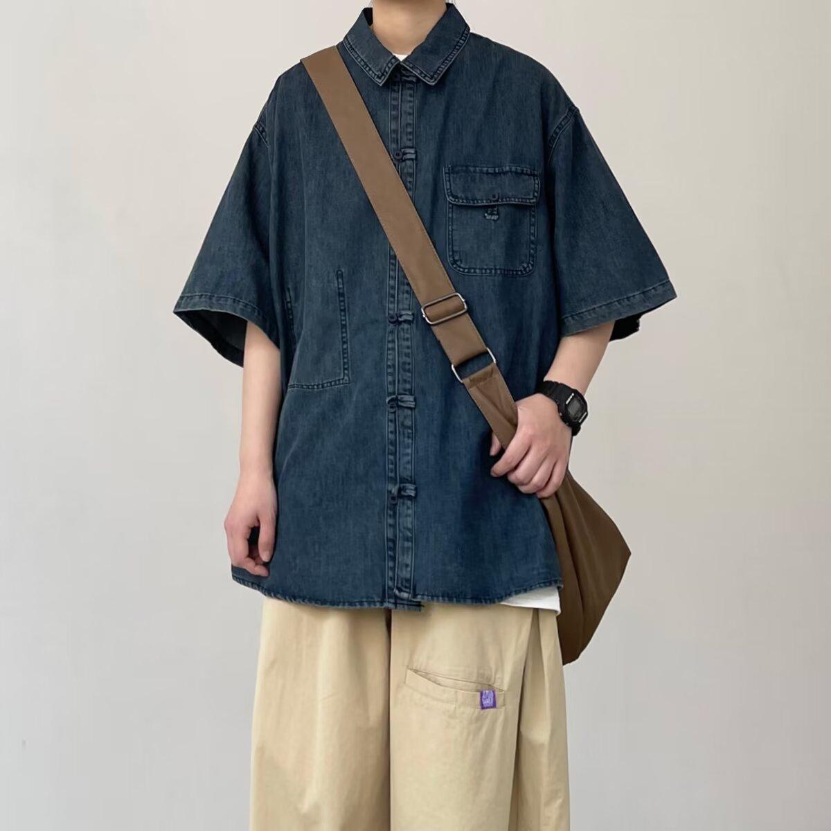 

Летняя новая джинсовая куртка в китайском стиле в винтажном стиле для мужчин и женщин, свободный джинсовый топ с ретро-пуговицей 3XL синий