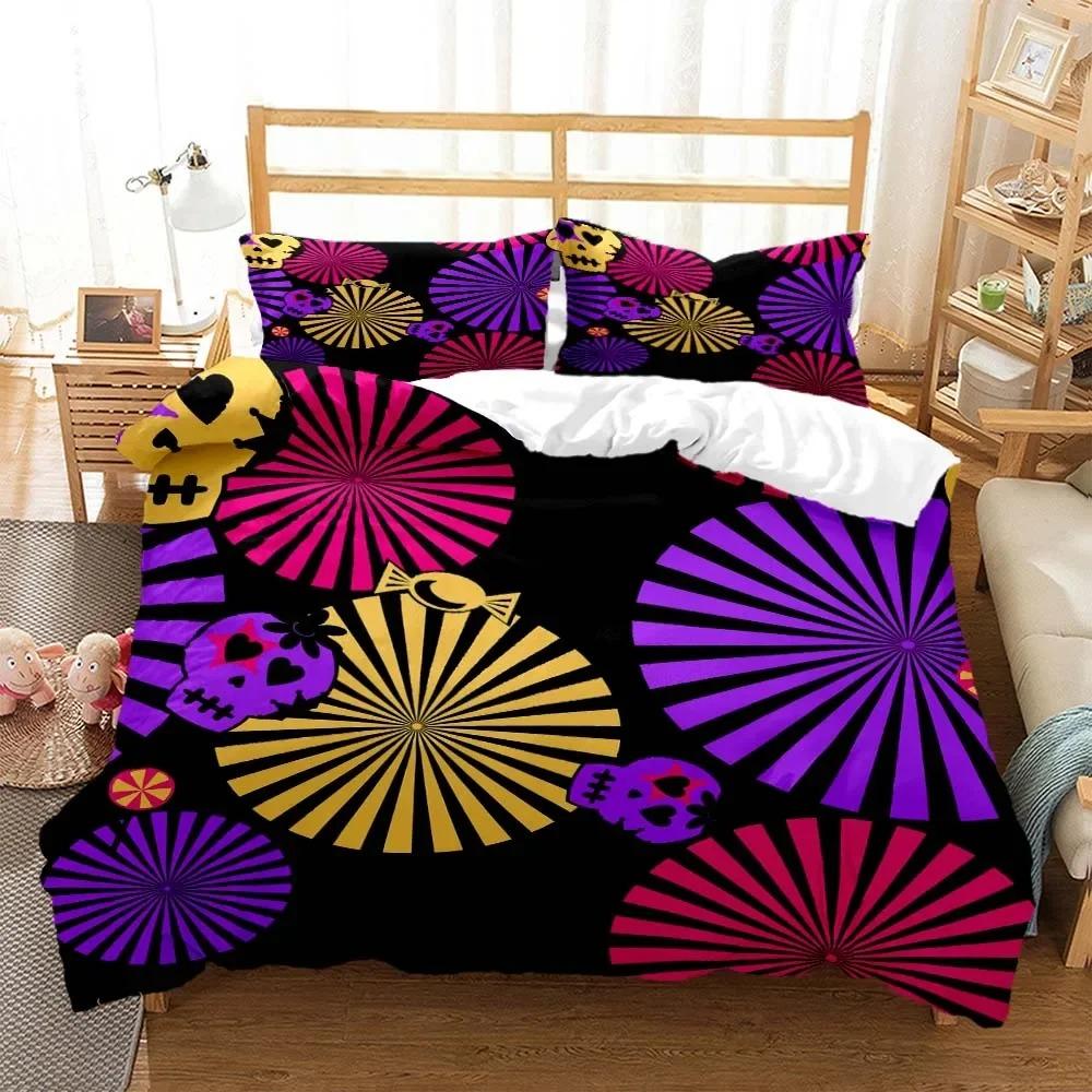 Skull Personalized Digital Printing Polyester Bedding Set For Boys And Girls Three Piece Comfortable Soft Couple Gift